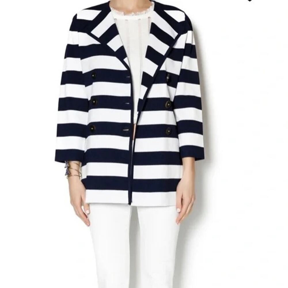 Luii NEW Anthropologie Navy White Stripe Thick Knit Nautical Coastal Jacket